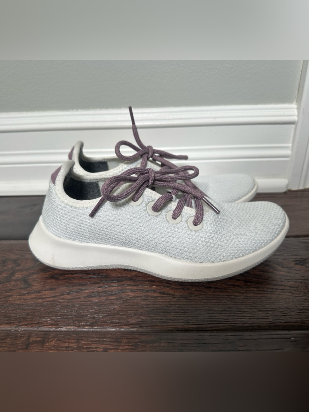 allbirds Women's Light Gray-white Knit Sneakers with Mauve Laces